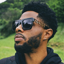 Load image into Gallery viewer, Greek Key Shades with Glossy Black Frame