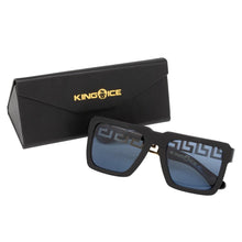 Load image into Gallery viewer, Greek Key Shades with Glossy Black Square Frame & Blue Tint Lenses