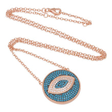 Load image into Gallery viewer, Rose Gold .925 Sterling Silver Turquoise Evil Eye Necklace