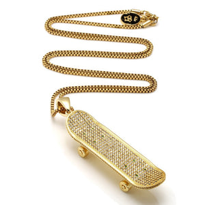 14K Iced Skateboard Necklace