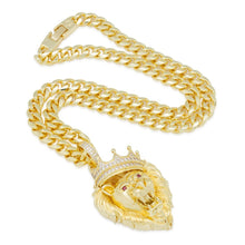 Load image into Gallery viewer, 14K Gold Large Roaring Lion CZ Necklace
