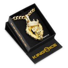 Load image into Gallery viewer, 14K Gold Large Roaring Lion CZ Necklace
